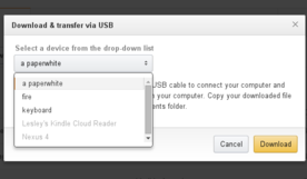 Image of the device selection menu of the Download option